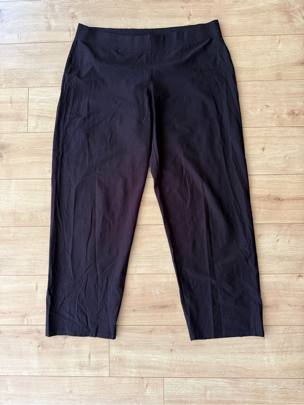 Eileen Fisher Black Crepe Wide Leg Pants XL Pull On Stretch Minimalist Career
